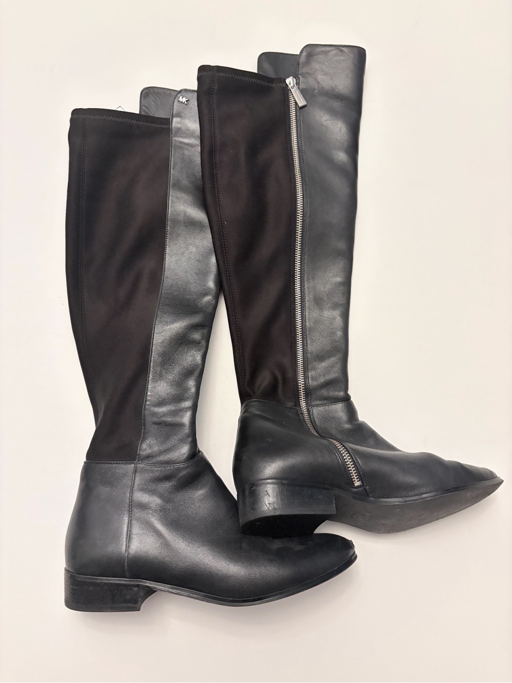 Michael Kors Black Leather Over-The-Knee Riding Boots with Side Zip